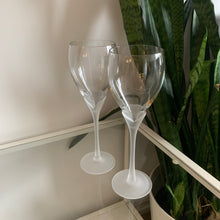 Load image into Gallery viewer, Set of 2 Vintage Frosted Stem Wine Glasses
